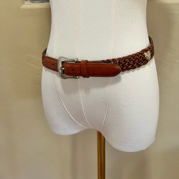 Fossil Leather Braided Belt Silver Heart Concho Western Rodeo Belt Size Small - Picture 11 of 16